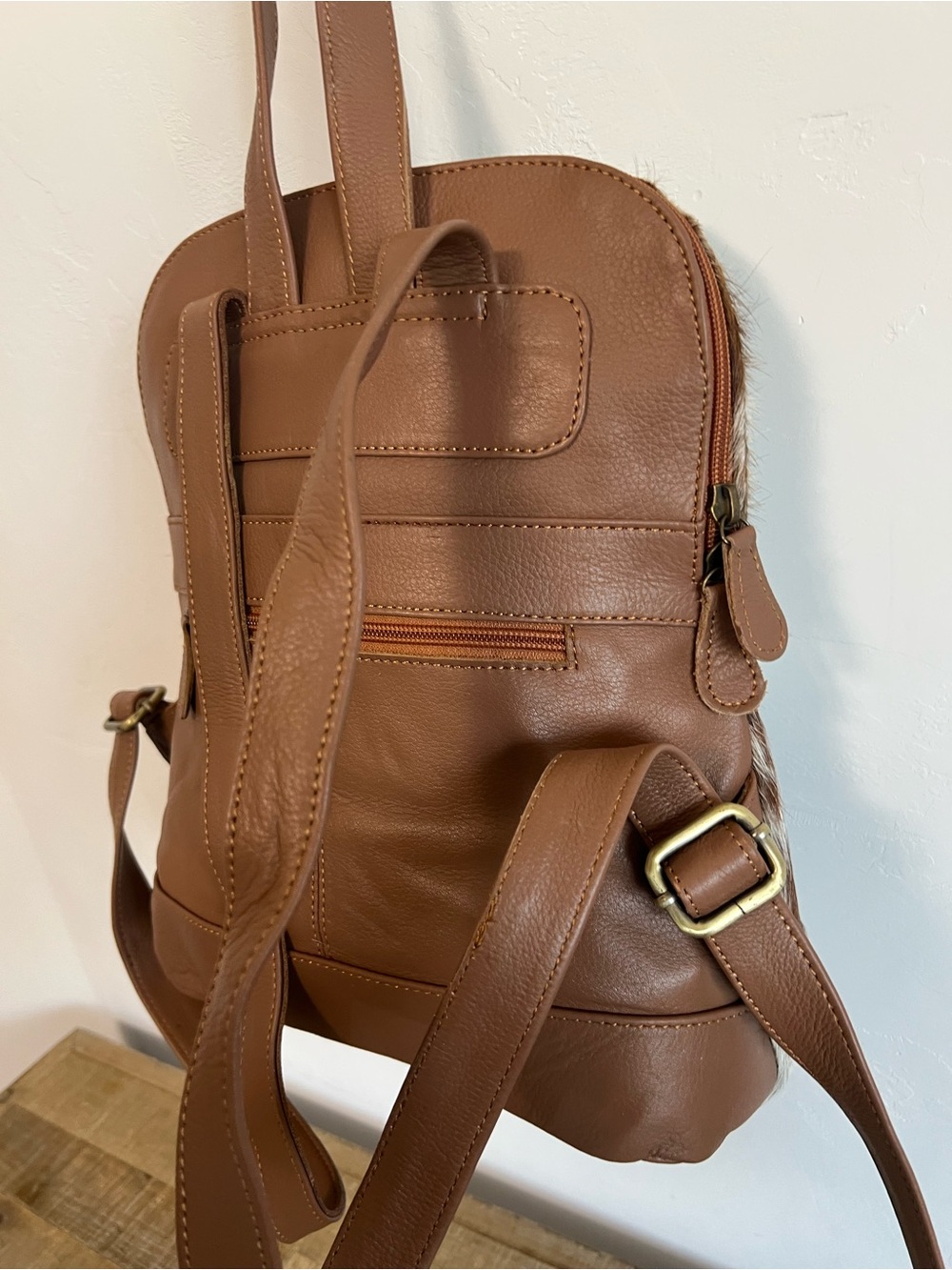 Small Cowhide Leather Backpack | Western Boho Tan Brown White Boutique Bag NWT - Picture 7 of 10